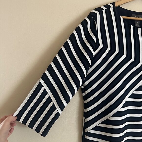 New Chicos Travelers Collection Womens Blue Stripe Jacket Size XL Gold Zipper - Picture 4 of 10